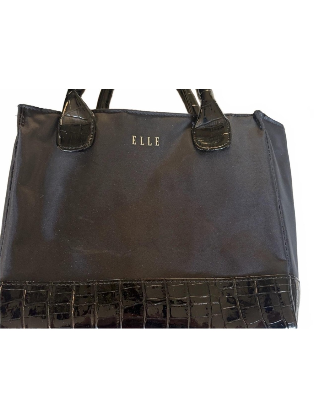 ELLE Black Lunch Tote with Croc-Texture Trim